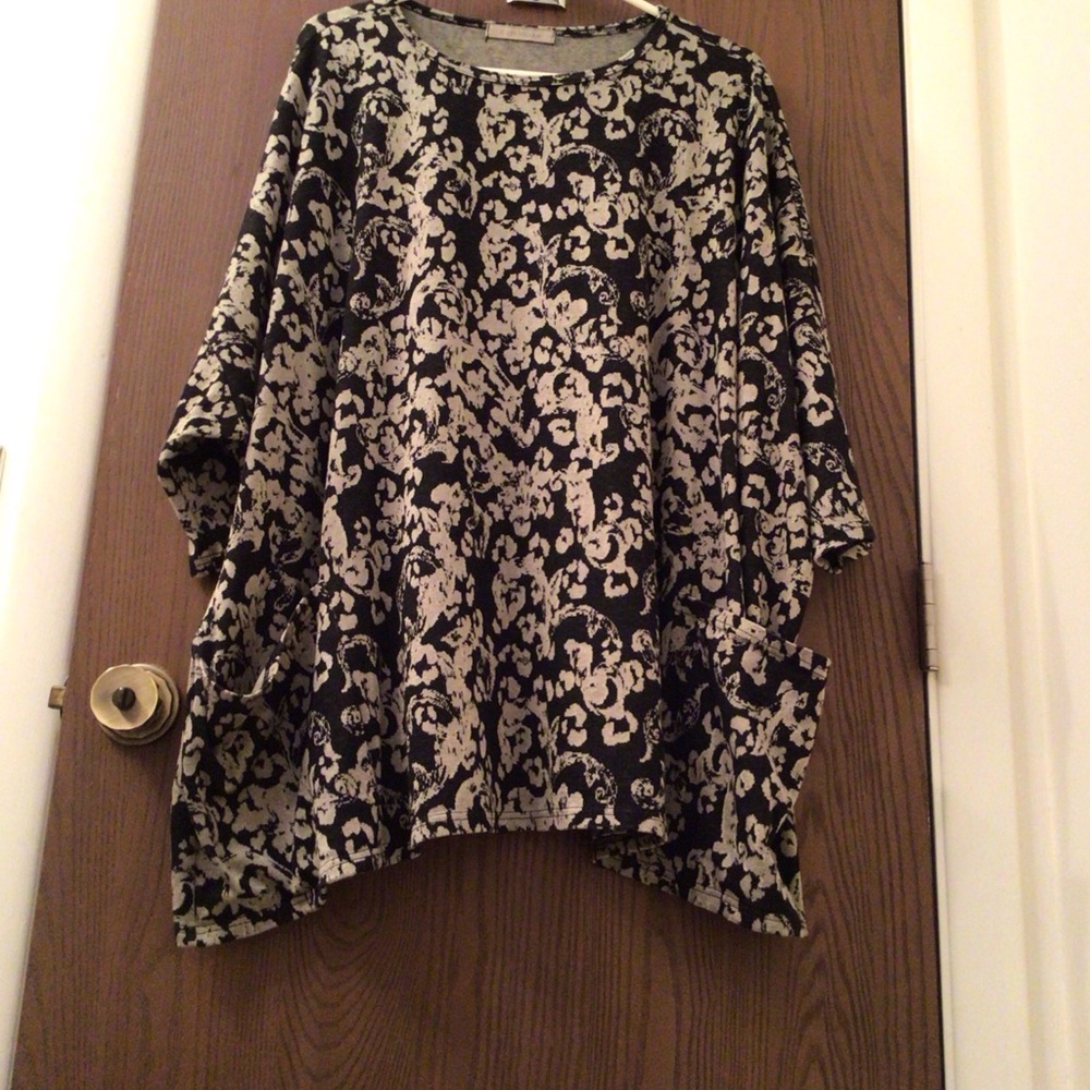 Cut Loose black beige tunic top pockets jersey viscose OS M-XL - Picture 14 of 14